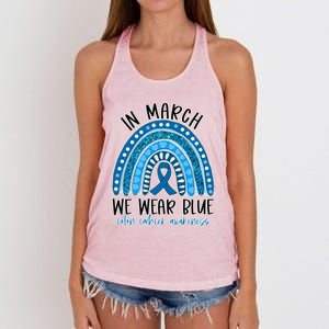 Rainbow In March We Wear Blue Ribbon Colon Cancer Awareness Cute Gift Women's Knotted Racerback Tank