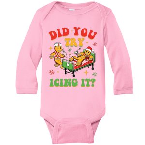 Retro Icu Nurse Christmas Gingerbread Did You Try Icing It Baby Long Sleeve Bodysuit