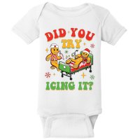 Retro Icu Nurse Christmas Gingerbread Did You Try Icing It Baby Bodysuit