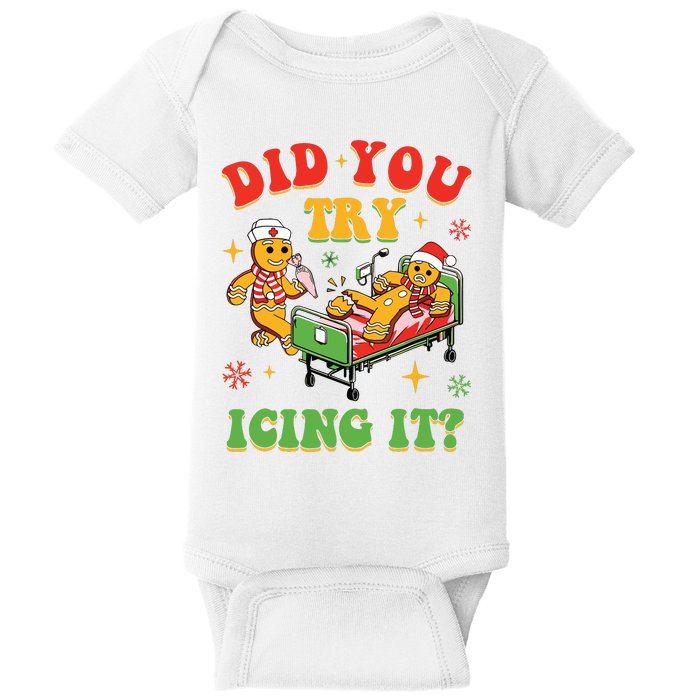 Retro Icu Nurse Christmas Gingerbread Did You Try Icing It Baby Bodysuit