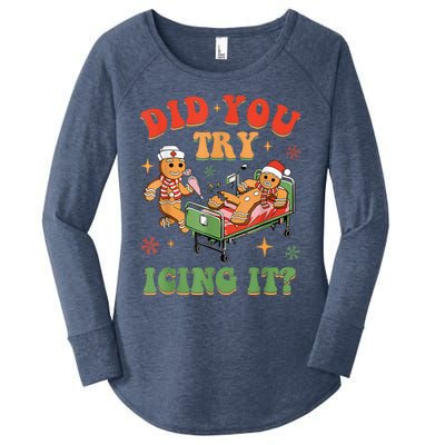 Retro Icu Nurse Christmas Gingerbread Did You Try Icing It Women's Perfect Tri Tunic Long Sleeve Shirt