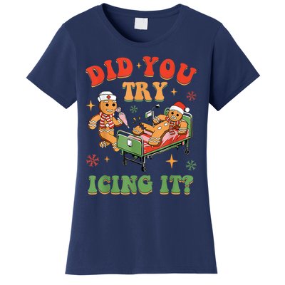 Retro Icu Nurse Christmas Gingerbread Did You Try Icing It Women's T-Shirt