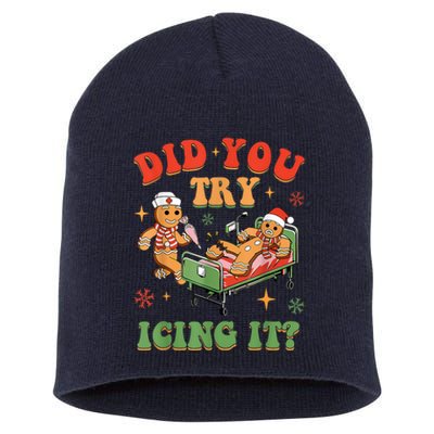 Retro Icu Nurse Christmas Gingerbread Did You Try Icing It Short Acrylic Beanie