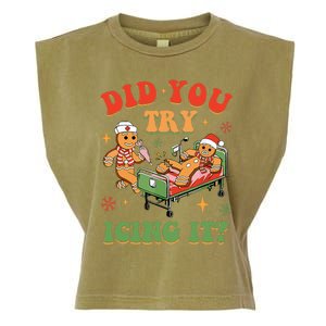 Retro Icu Nurse Christmas Gingerbread Did You Try Icing It Garment-Dyed Women's Muscle Tee