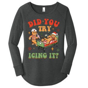 Retro Icu Nurse Christmas Gingerbread Did You Try Icing It Women's Perfect Tri Tunic Long Sleeve Shirt