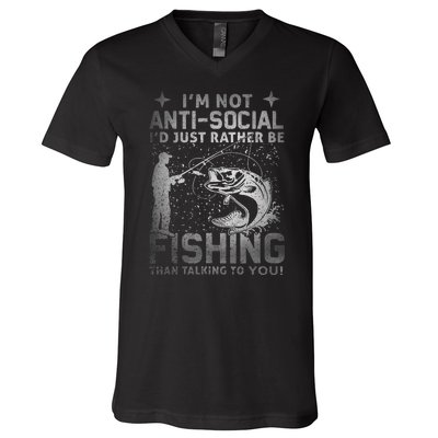 Really I'm Not Anti Social I'd Just Rather Be Fishing V-Neck T-Shirt