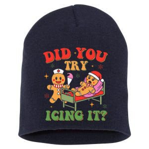 Retro Icu Nurse Christmas Gingerbread Did You Try Icing It Short Acrylic Beanie