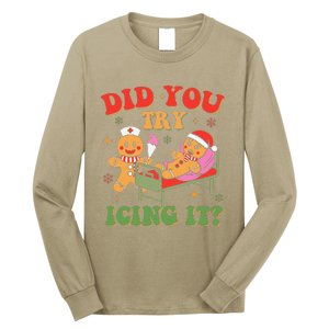 Retro Icu Nurse Christmas Gingerbread Did You Try Icing It Long Sleeve Shirt