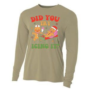 Retro Icu Nurse Christmas Gingerbread Did You Try Icing It Cooling Performance Long Sleeve Crew