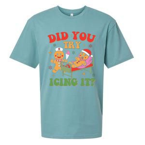 Retro Icu Nurse Christmas Gingerbread Did You Try Icing It Sueded Cloud Jersey T-Shirt