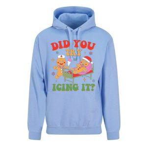 Retro Icu Nurse Christmas Gingerbread Did You Try Icing It Unisex Surf Hoodie