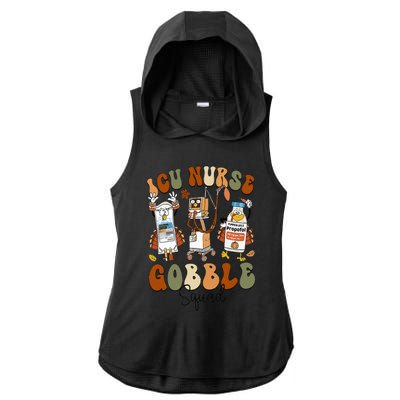 Retro ICU Nurse Gobble Squad Thanksgiving Fall Autumn Turkey Ladies PosiCharge Tri-Blend Wicking Draft Hoodie Tank