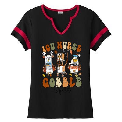 Retro ICU Nurse Gobble Squad Thanksgiving Fall Autumn Turkey Ladies Halftime Notch Neck Tee