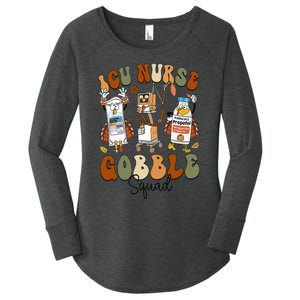 Retro ICU Nurse Gobble Squad Thanksgiving Fall Autumn Turkey Women's Perfect Tri Tunic Long Sleeve Shirt