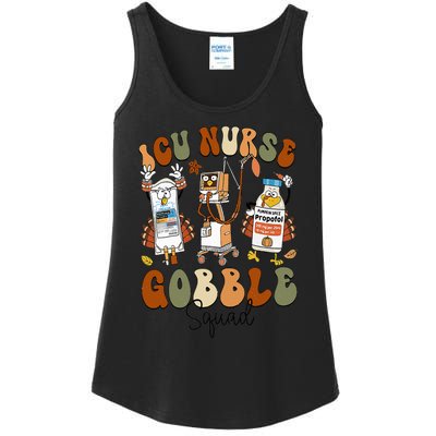 Retro ICU Nurse Gobble Squad Thanksgiving Fall Autumn Turkey Ladies Essential Tank