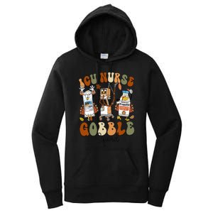 Retro ICU Nurse Gobble Squad Thanksgiving Fall Autumn Turkey Women's Pullover Hoodie