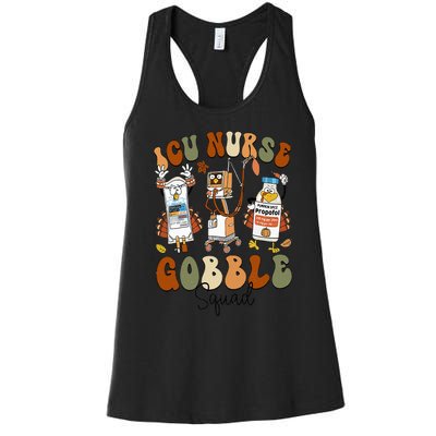 Retro ICU Nurse Gobble Squad Thanksgiving Fall Autumn Turkey Women's Racerback Tank