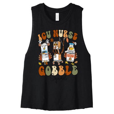 Retro ICU Nurse Gobble Squad Thanksgiving Fall Autumn Turkey Women's Racerback Cropped Tank