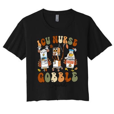 Retro ICU Nurse Gobble Squad Thanksgiving Fall Autumn Turkey Women's Crop Top Tee