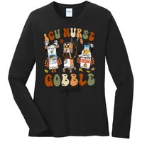 Retro ICU Nurse Gobble Squad Thanksgiving Fall Autumn Turkey Ladies Long Sleeve Shirt