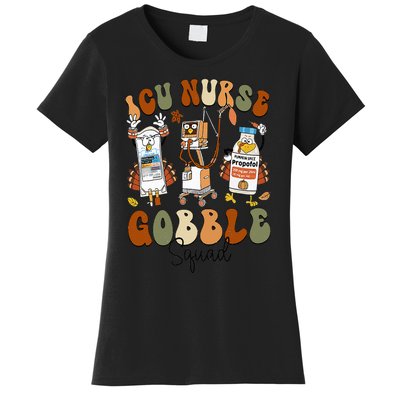 Retro ICU Nurse Gobble Squad Thanksgiving Fall Autumn Turkey Women's T-Shirt