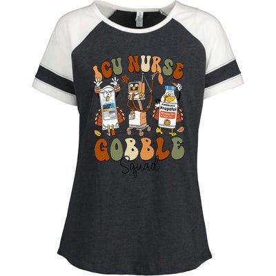 Retro ICU Nurse Gobble Squad Thanksgiving Fall Autumn Turkey Enza Ladies Jersey Colorblock Tee