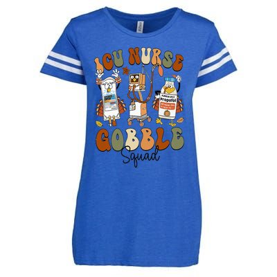 Retro ICU Nurse Gobble Squad Thanksgiving Fall Autumn Turkey Enza Ladies Jersey Football T-Shirt