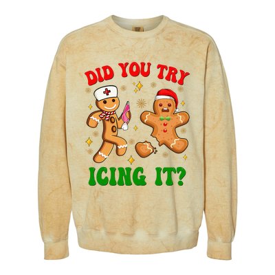 Retro Icu Nurse Christmas Gingerbread Did You Try Icing It Colorblast Crewneck Sweatshirt