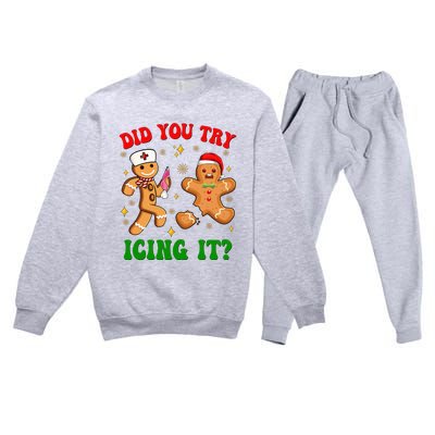 Retro Icu Nurse Christmas Gingerbread Did You Try Icing It Premium Crewneck Sweatsuit Set