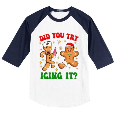 Retro Icu Nurse Christmas Gingerbread Did You Try Icing It Baseball Sleeve Shirt