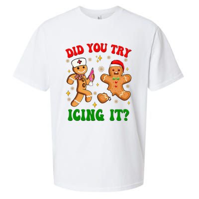 Retro Icu Nurse Christmas Gingerbread Did You Try Icing It Sueded Cloud Jersey T-Shirt