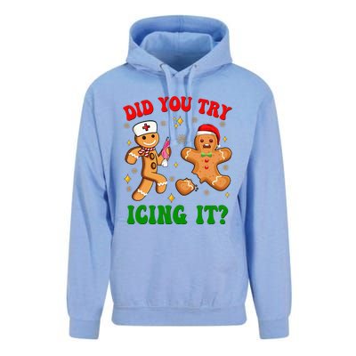 Retro Icu Nurse Christmas Gingerbread Did You Try Icing It Unisex Surf Hoodie