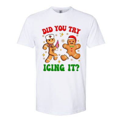 Retro Icu Nurse Christmas Gingerbread Did You Try Icing It Softstyle CVC T-Shirt