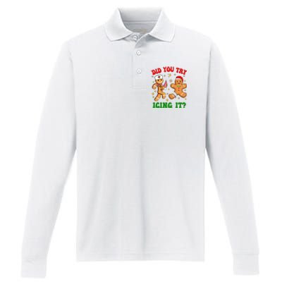 Retro Icu Nurse Christmas Gingerbread Did You Try Icing It Performance Long Sleeve Polo