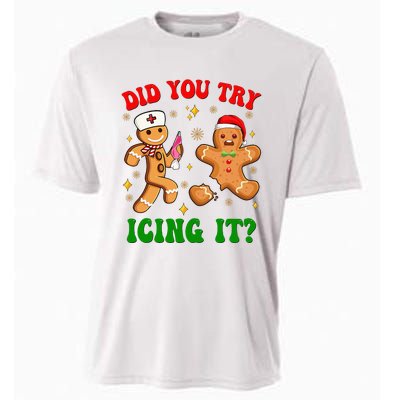 Retro Icu Nurse Christmas Gingerbread Did You Try Icing It Cooling Performance Crew T-Shirt