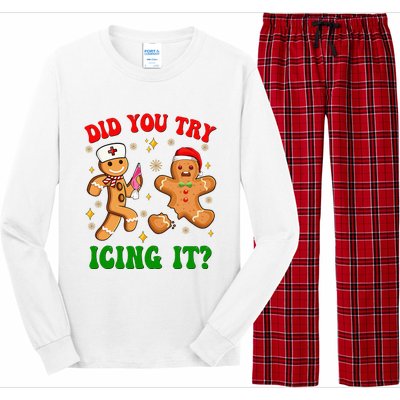 Retro Icu Nurse Christmas Gingerbread Did You Try Icing It Long Sleeve Pajama Set