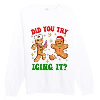 Retro Icu Nurse Christmas Gingerbread Did You Try Icing It Premium Crewneck Sweatshirt