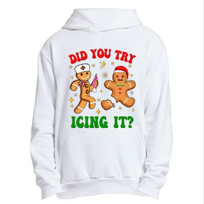 Retro Icu Nurse Christmas Gingerbread Did You Try Icing It Urban Pullover Hoodie