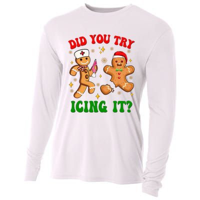 Retro Icu Nurse Christmas Gingerbread Did You Try Icing It Cooling Performance Long Sleeve Crew