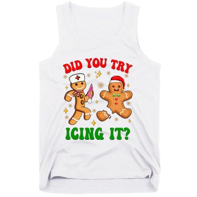 Retro Icu Nurse Christmas Gingerbread Did You Try Icing It Tank Top