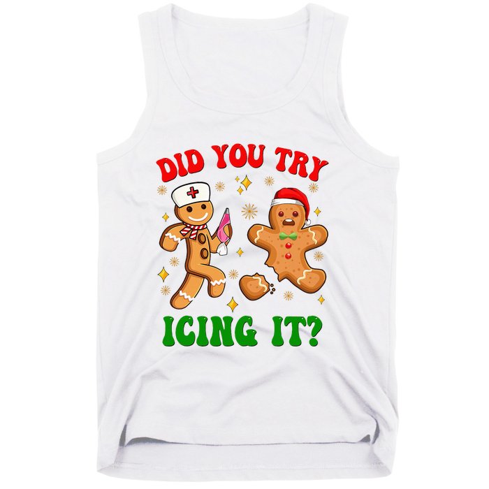 Retro Icu Nurse Christmas Gingerbread Did You Try Icing It Tank Top