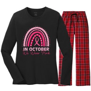 Rainbow In October We Wear P.Ink Breast Cancer Awareness 2024 Gift Women's Long Sleeve Flannel Pajama Set 