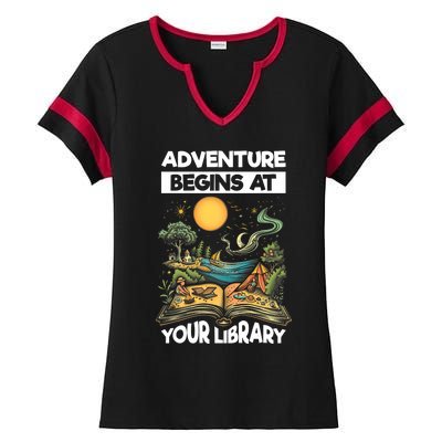 Reading Is Out There Adventure Begins At Your Library Summer Ladies Halftime Notch Neck Tee