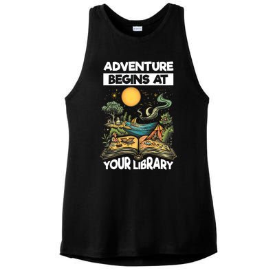 Reading Is Out There Adventure Begins At Your Library Summer Ladies PosiCharge Tri-Blend Wicking Tank