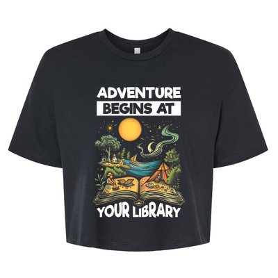 Reading Is Out There Adventure Begins At Your Library Summer Bella+Canvas Jersey Crop Tee