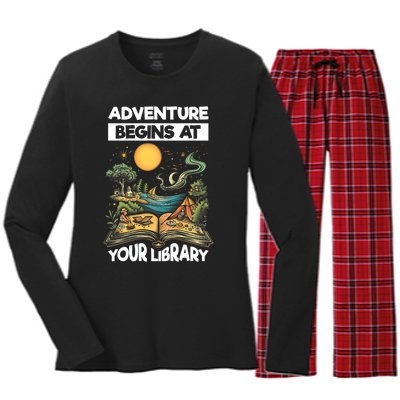 Reading Is Out There Adventure Begins At Your Library Summer Women's Long Sleeve Flannel Pajama Set 