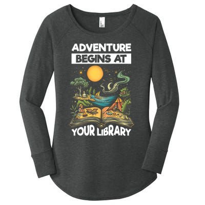 Reading Is Out There Adventure Begins At Your Library Summer Women's Perfect Tri Tunic Long Sleeve Shirt