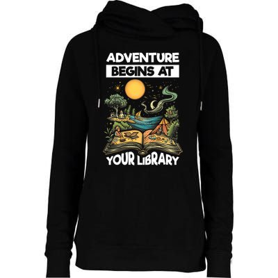 Reading Is Out There Adventure Begins At Your Library Summer Womens Funnel Neck Pullover Hood