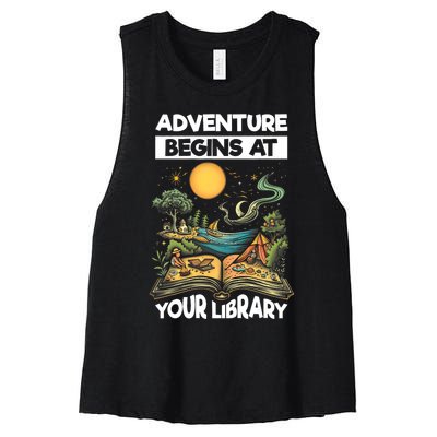 Reading Is Out There Adventure Begins At Your Library Summer Women's Racerback Cropped Tank