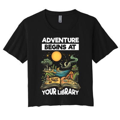 Reading Is Out There Adventure Begins At Your Library Summer Women's Crop Top Tee